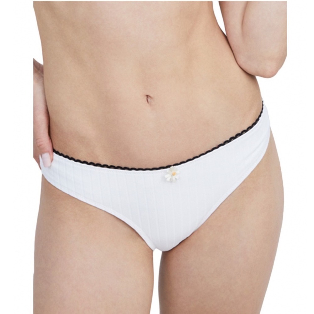 Solid & Striped The Daphne Bikini Bottoms White Ribbed Daisy Trim XL NEW